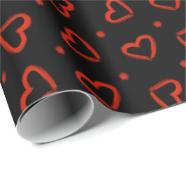 Svart och Röda Valentines day Hearts Presentpapper