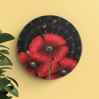 Svart och Röda vallmoblommor Dartboard med mörka Darttavla