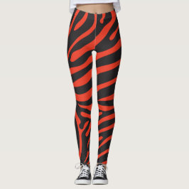 Svart och Röda Zebra tryck Leggings