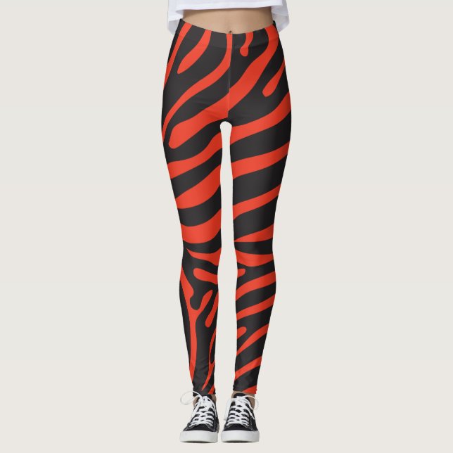 Svart och Röda Zebra tryck Leggings (Framsida)