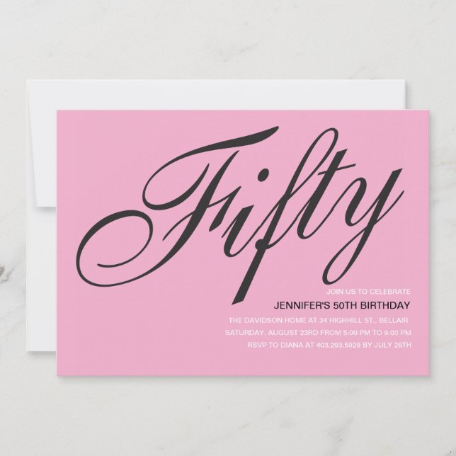 Svart och Rosa 50:e födelsedagsinbjudan Inbjudningar (Framsida)