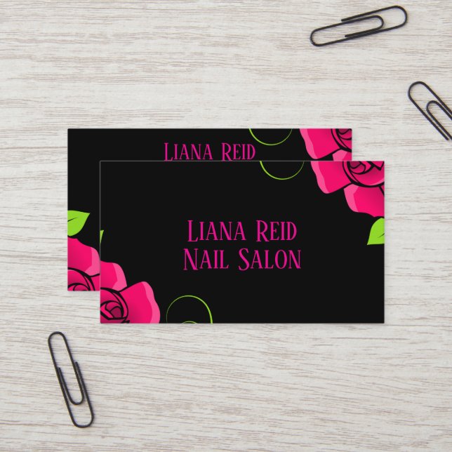 Svart och rosa affärskort med blommor visitkort (Fram/Back In Situ)