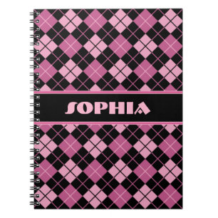 Svart och rosa Argyle Anteckningsbok Med Spiral
