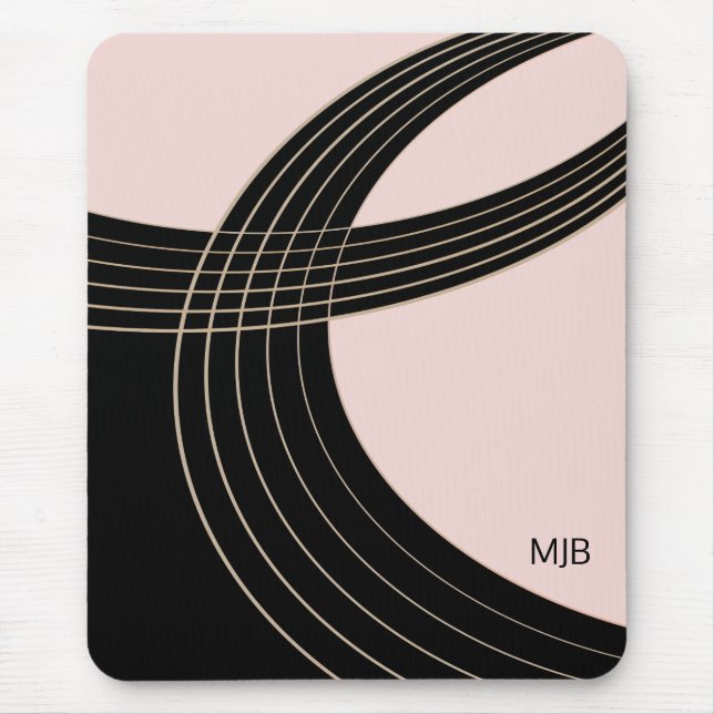 Svart och Rosa Art Deco Kurvor med Monogram Musmatta (Framsidan)