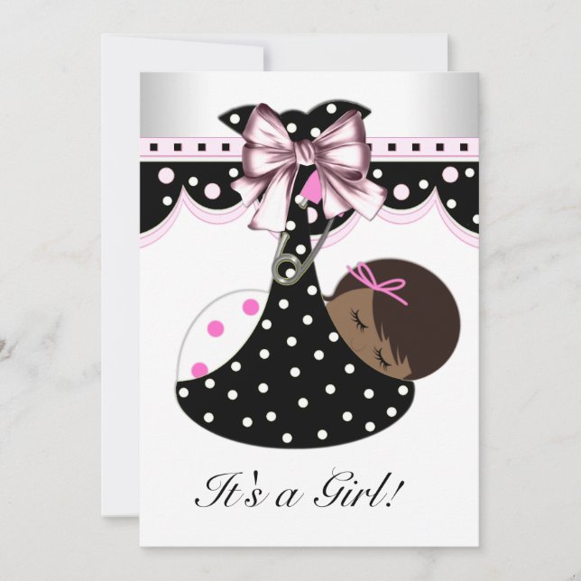 Svart och rosa baby shower inbjudningar (Framsida)