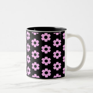 Svart och rosa blom- kaffemugg