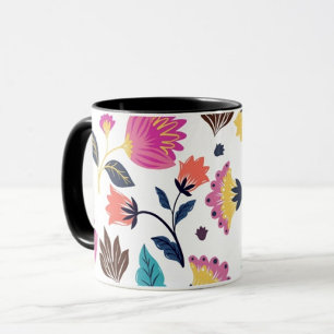Svart och Rosa blomma och Löv kaffe Mugg