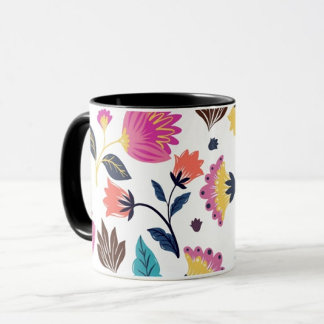 Svart och Rosa blomma och Löv kaffe Mugg