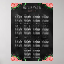 Svart och Rosa Blommigt DIY 14 Bord Sittplatsdiagr Poster