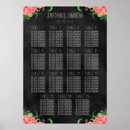 Svart och Rosa Blommigt DIY 15 Bord sittdiagram Poster