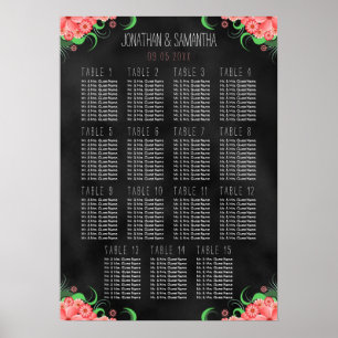 Svart och Rosa Blommigt DIY 15 Bord sittdiagram Poster