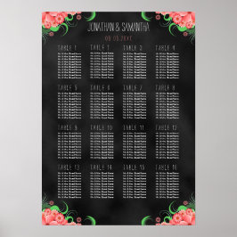 Svart och Rosa Blommigt DIY 16 Bord sittdiagram Poster