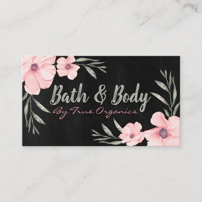 Svart och Rosa Blommigt Handmade Spa Bath and Body Visitkort (Framsida)
