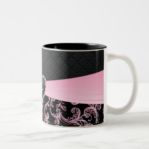 Svart och rosa blommönster för elegant Två-Tonad mugg
