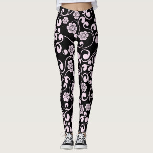 Svart och Rosa Blommönster Kvinnor i arbetslivet Leggings