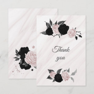 Svart och rosa blommor botaniska marmor tack kort