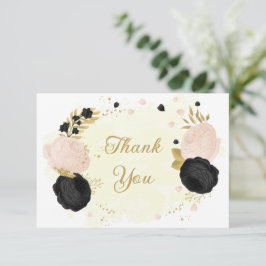 Svart och rosa blommor guld botaniska bröllop tack