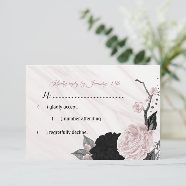 Svart och rosa blommor marmor OSA kort (Stående Fram)