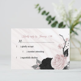 Svart och rosa blommor marmor OSA kort