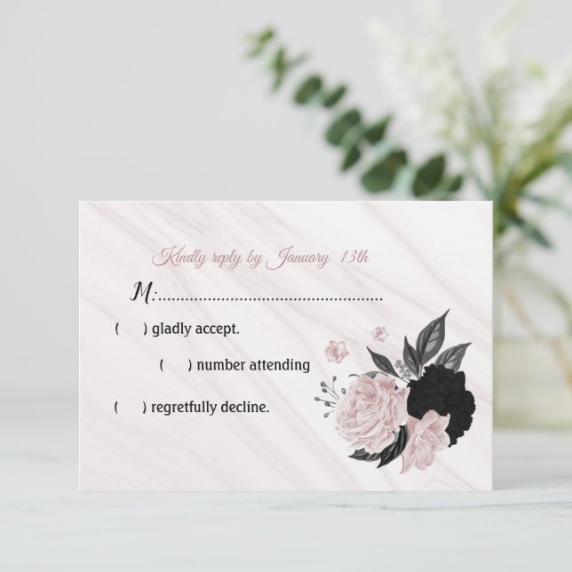 Svart och rosa blommor marmor OSA kort (Stående Fram)