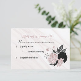 Svart och rosa blommor marmor OSA kort