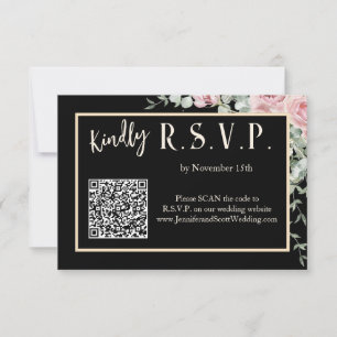 Svart och rosa blomster boho bröllopsinbjudan RSVP OSA Kort