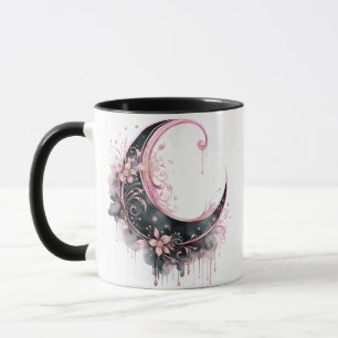 Svart och rosa bohemisk halvmåne Halloween Mugg