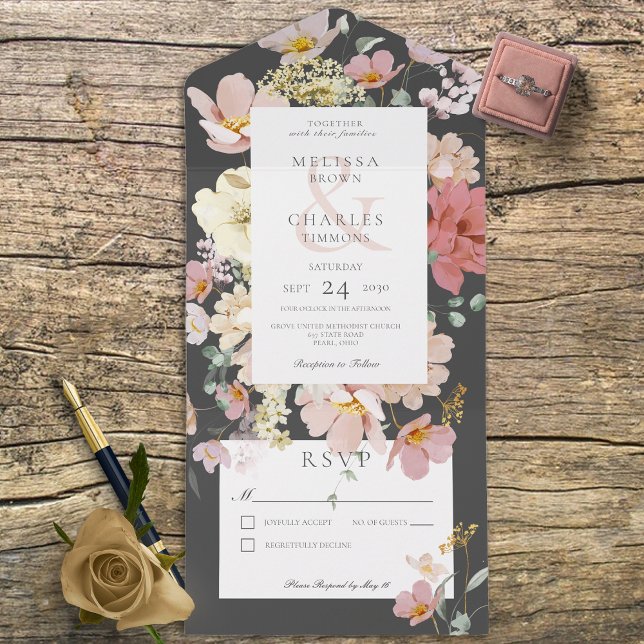 Svart och  Rosa Boho Flowers - ingen middag (Skapare uppladdad)