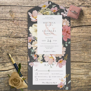 Svart och Rosa Boho Flowers Middag