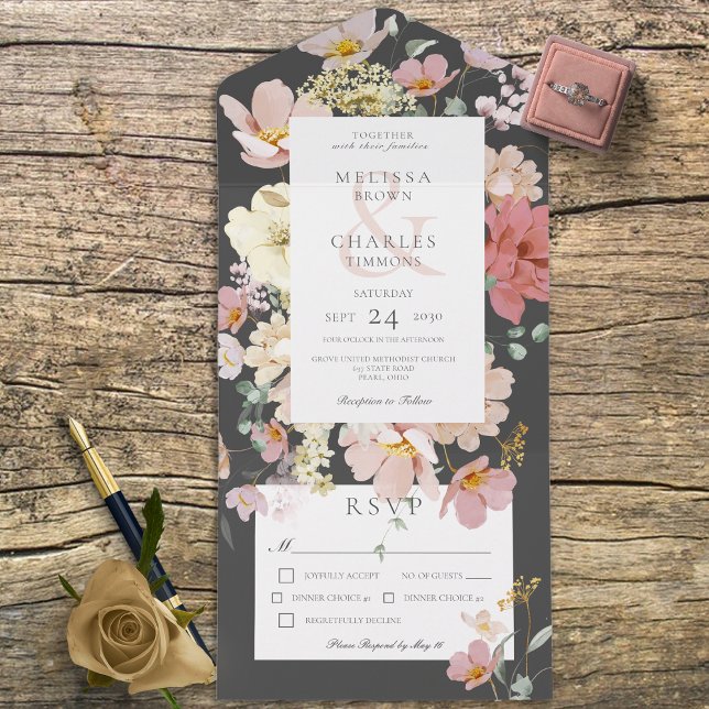 Svart och  Rosa Boho Flowers Middag (Skapare uppladdad)