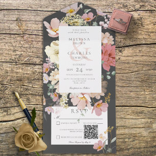 Svart och Rosa Boho Flowers QR-kod