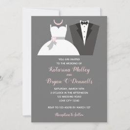 Svart och Rosa-bröllopsinbjudningar Tuxedo Gown Inbjudningar