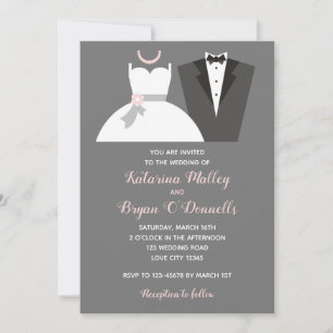 Svart och Rosa-bröllopsinbjudningar Tuxedo Gown Inbjudningar