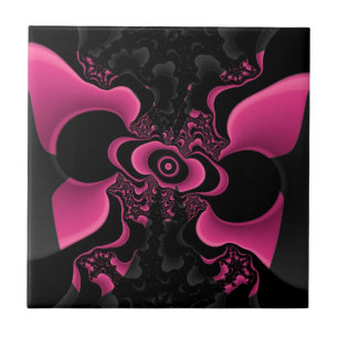 Svart och Rosa Butterfly Fractal-panel Kakelplatta