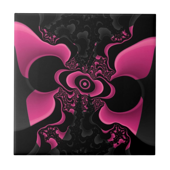 Svart och Rosa Butterfly Fractal-panel Kakelplatta (Framsidan)
