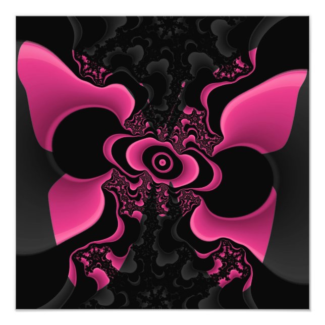 Svart och Rosa Butterfly Fractal Print Fototryck (Framsidan)