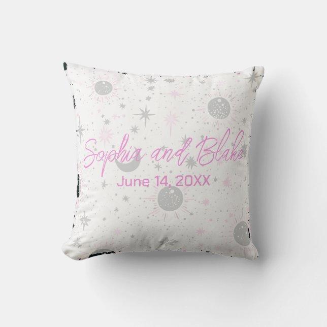 Svart och Rosa Celestiala Bröllop Kudde (Framsida)