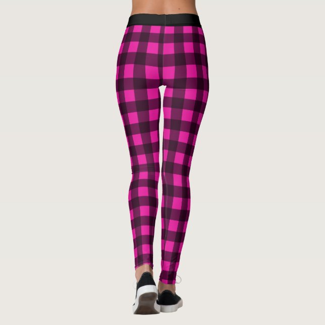 Svart och Rosa Check Buffalo Plaid Legings Leggings (Baksida)