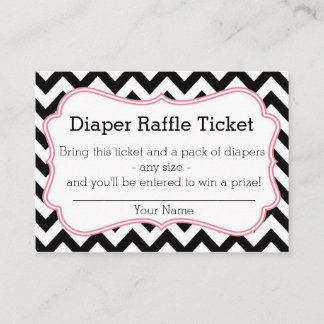 Svart och Rosa Chevron Diaper Raffle Biljett Tilläggskort