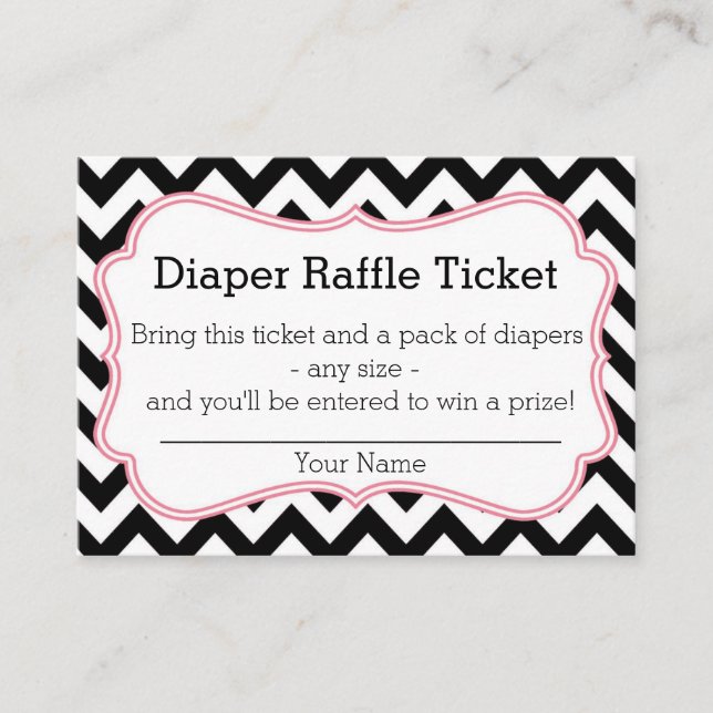 Svart och Rosa Chevron Diaper Raffle Biljett Tilläggskort (Framsida)