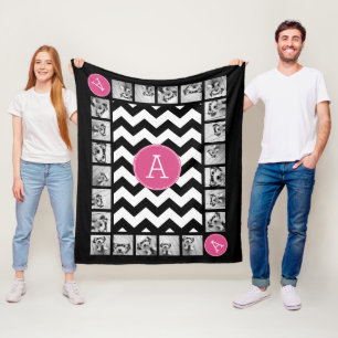 Svart och Rosa Chevrons Anpassningsbar Monogram Fleecefilt
