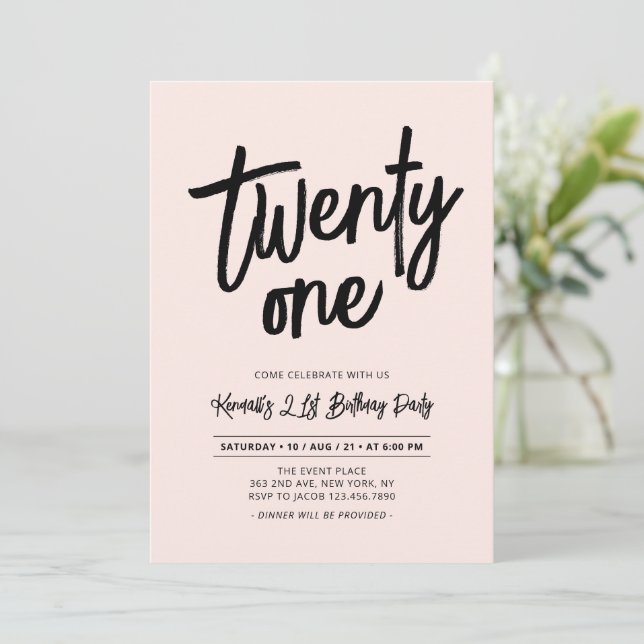 Svart och Rosa | Chic 21:a födelsedagen Party Inbjudningar (Stående Fram)