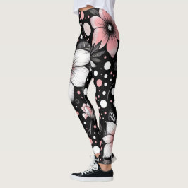 Svart och Rosa Chic Noir Blooms Leggings