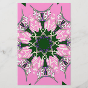 Svart och Rosa Cute Blommigt Mode Motif Monogram Brevpapper