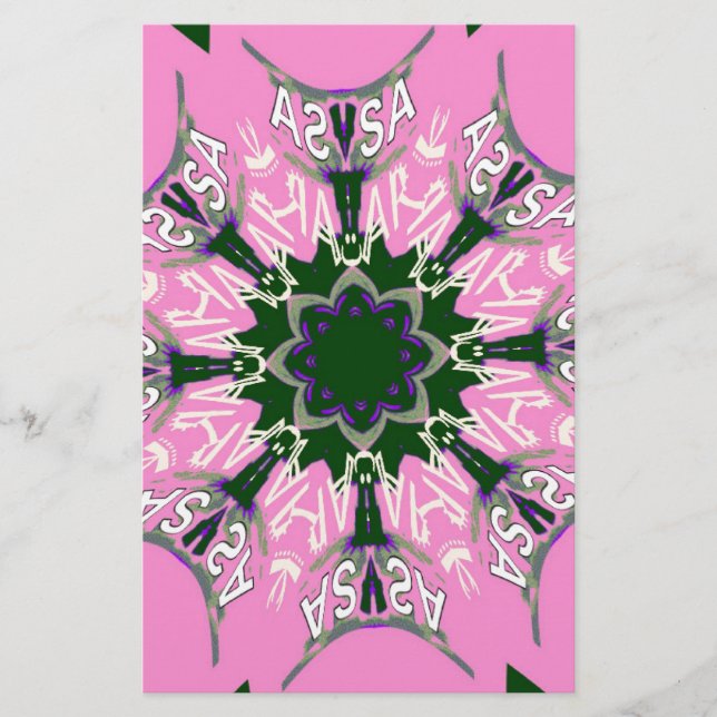 Svart och Rosa Cute Blommigt Mode Motif Monogram Brevpapper (Framsida)