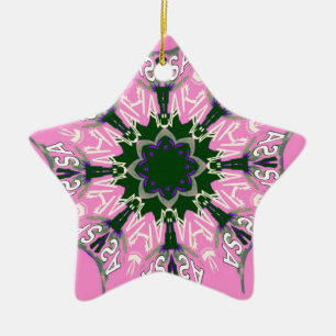 Svart och Rosa Cute Blommigt Mode Motif Monogram Julgransprydnad Keramik