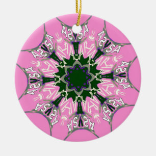 Svart och Rosa Cute Blommigt Mode Motif Monogram Julgransprydnad Keramik