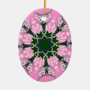 Svart och Rosa Cute Blommigt Mode Motif Monogram Julgransprydnad Keramik