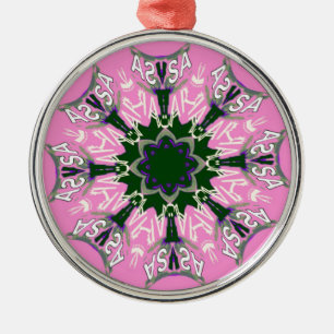 Svart och Rosa Cute Blommigt Mode Motif Monogram Julgransprydnad Metall