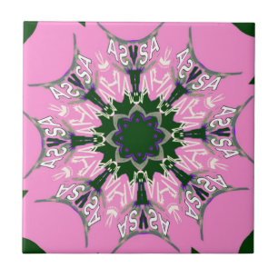 Svart och Rosa Cute Blommigt Mode Motif Monogram Kakelplatta